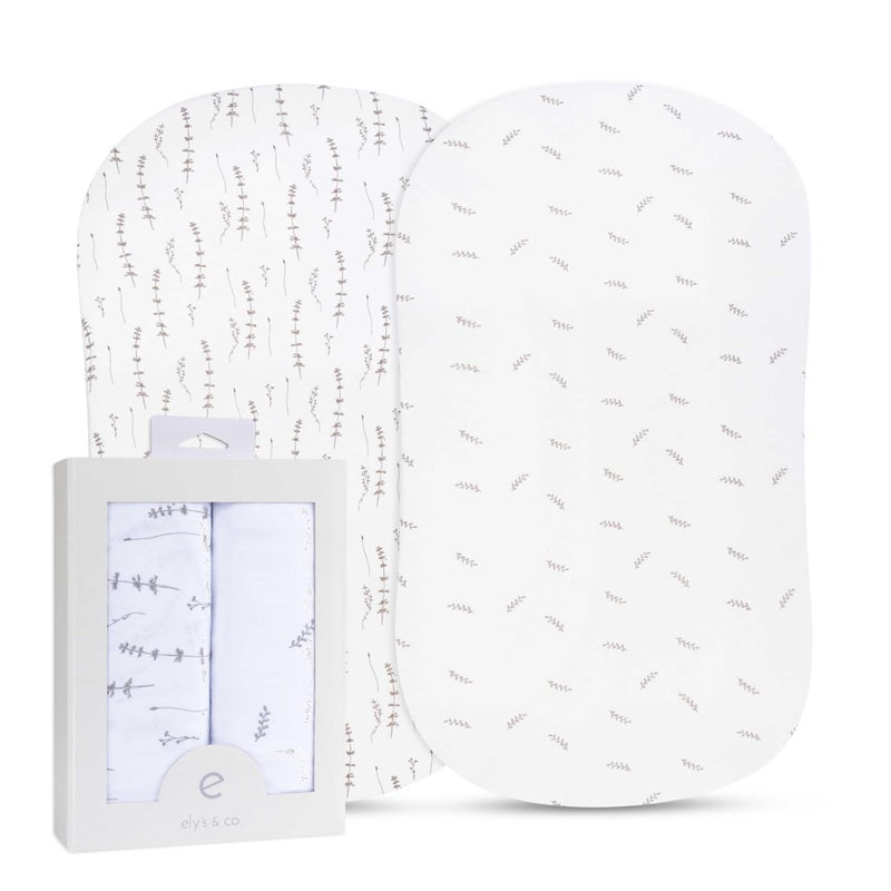 Ely's & Co. Ely’s & Co. Bassinet Sheets, Baby Boy/Girl Fitted Bassinet Mattress Sheet Set - 2 Pack, 100% Jersey Knit Cotton, fits Oval, Hourglass and Rectangle Mattress, Forest Grey Floral, 32”x16”x3” - Image 1
